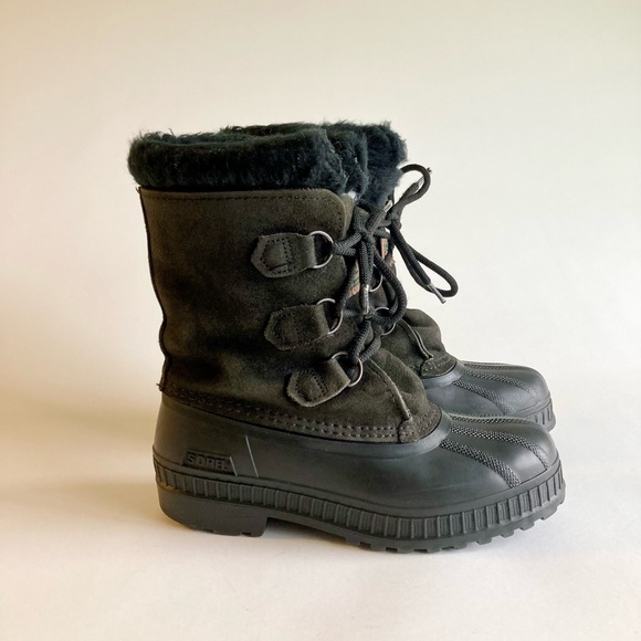Sorel Black Waterproof Suede Leather Rubber Outsole Snow Rain Boots size 5 - Picture 2 of 15